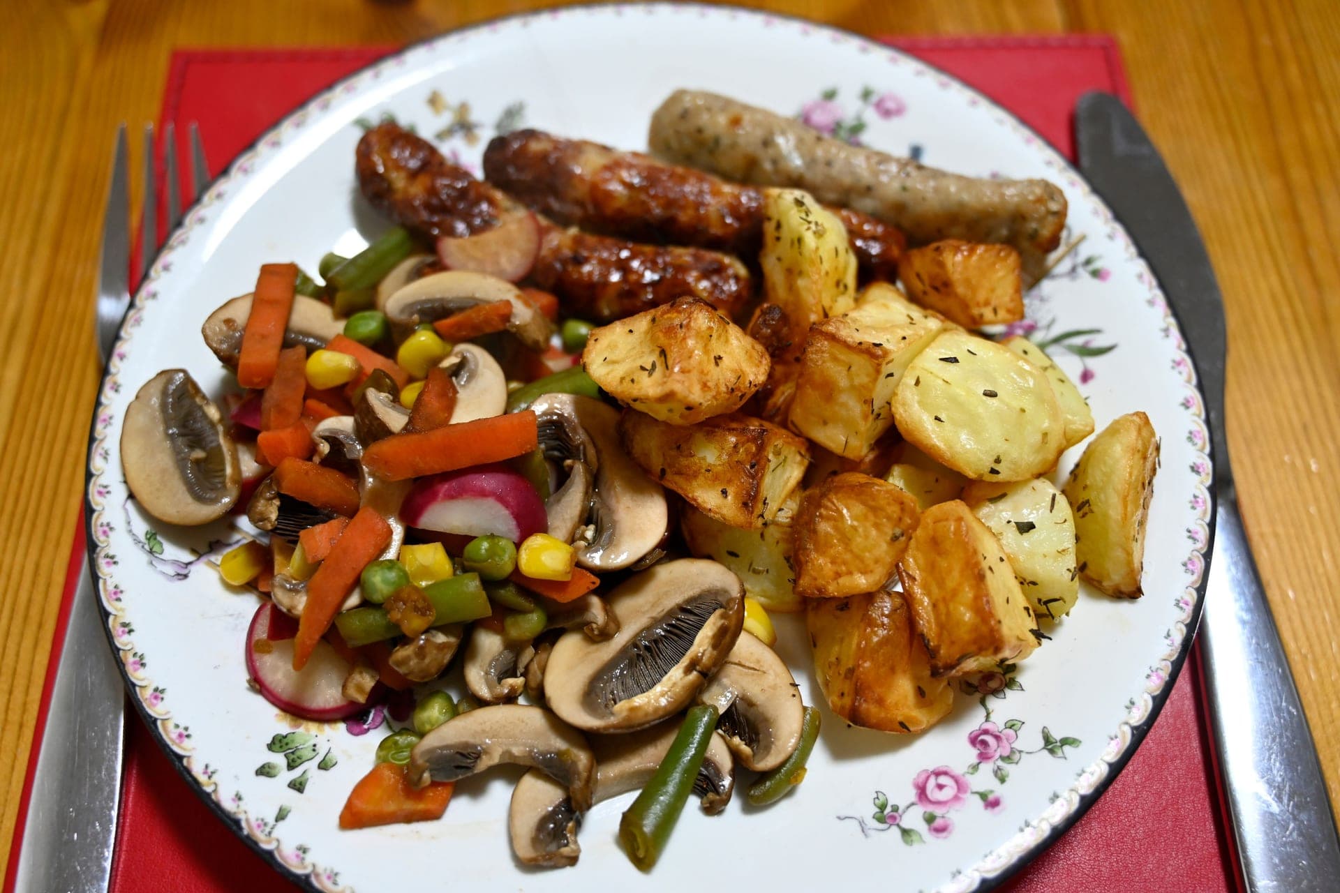 A warm, rustic spread of homestyle comfort food on a wooden table