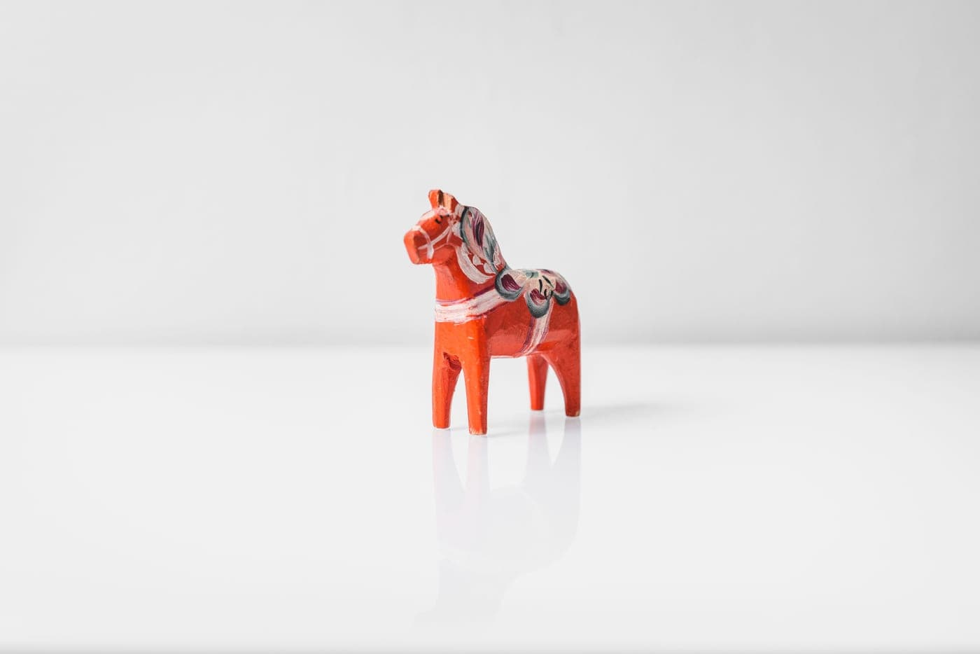 A brightly painted Swedish Dala horse