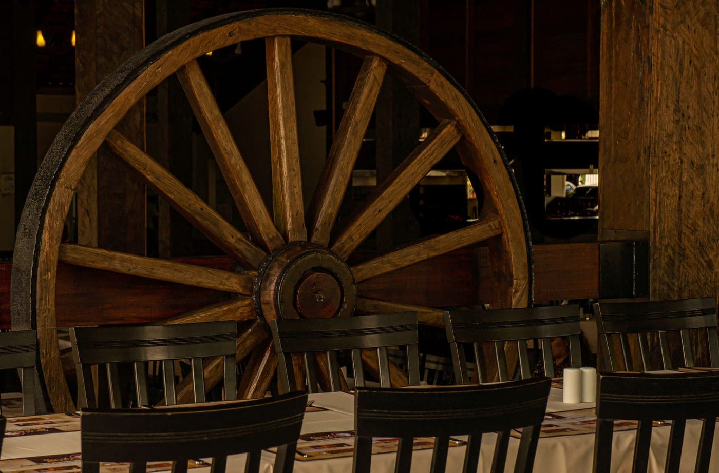 A cozy, warm restaurant dining room