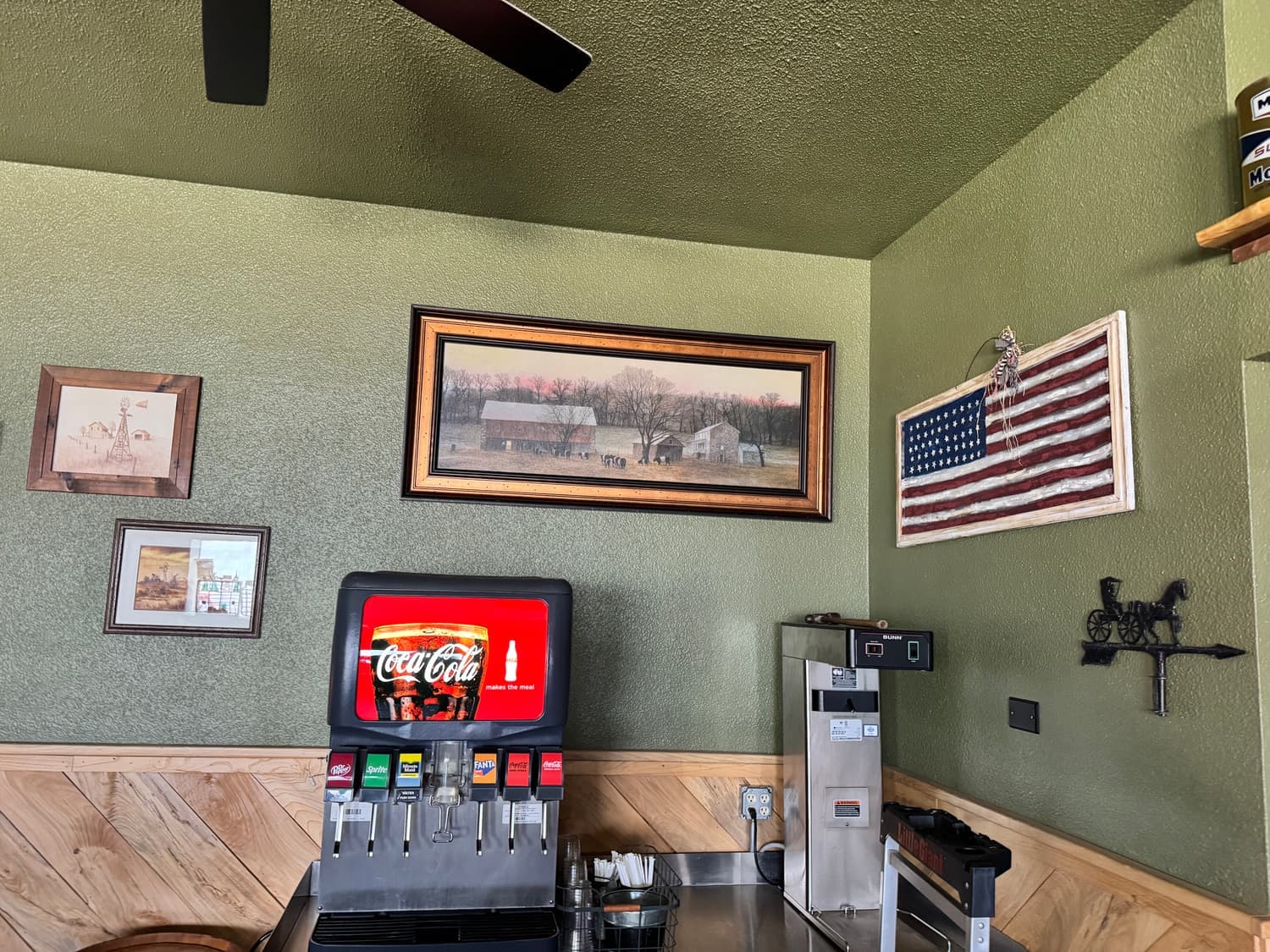 The self-serve soda fountain and coffee station at Kitchen 64